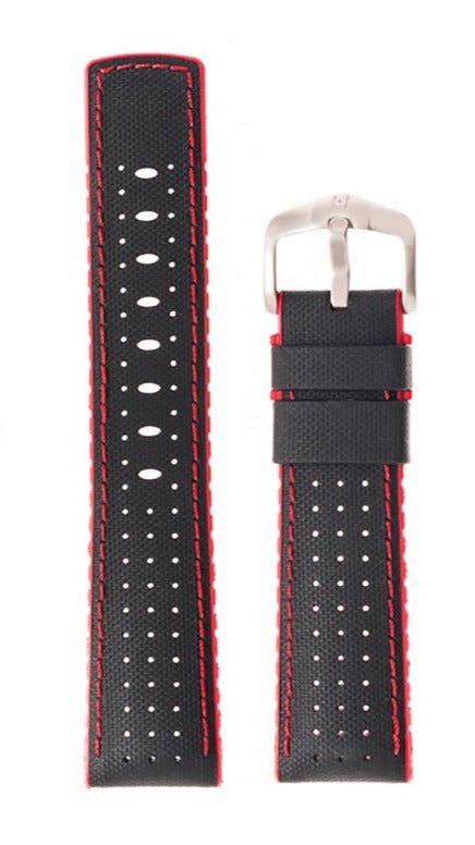 Λουρί Hirsch 09120-94050 Robby Black Leather-Rubber Strap - Κοσμηματοπωλείο Goldy