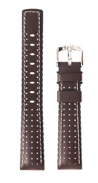 Λουρί Hirsch 09150-75010 Tiger Brown Leather-Rubber Strap - Κοσμηματοπωλείο Goldy