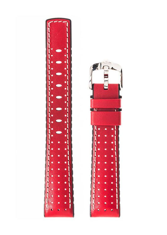 Λουρί Hirsch 09150-75020 Tiger Red Leather-Rubber Strap - Κοσμηματοπωλείο Goldy