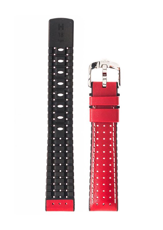 Λουρί Hirsch 09150-75020 Tiger Red Leather-Rubber Strap - Κοσμηματοπωλείο Goldy