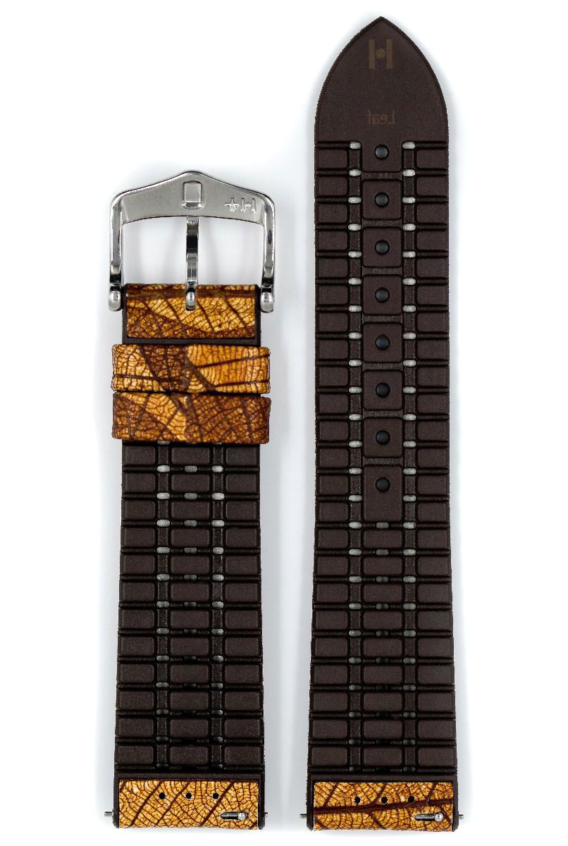 Λουρί Hirsch 0921046X10 Leaf Brown Leather/Caoutchouc Strap - Κοσμηματοπωλείο Goldy