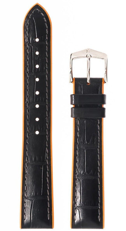 Λουρί Hirsch 092276-28050 Andy Black Leather-Rubber Strap - Κοσμηματοπωλείο Goldy