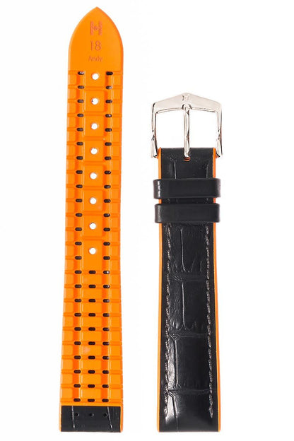 Λουρί Hirsch 092276-28050 Andy Black Leather-Rubber Strap - Κοσμηματοπωλείο Goldy