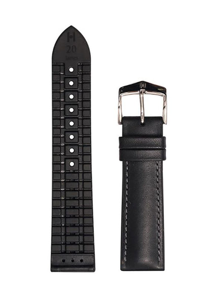 Λουρί Hirsch 09250-02150 James Black Leather-Rubber Strap - Κοσμηματοπωλείο Goldy