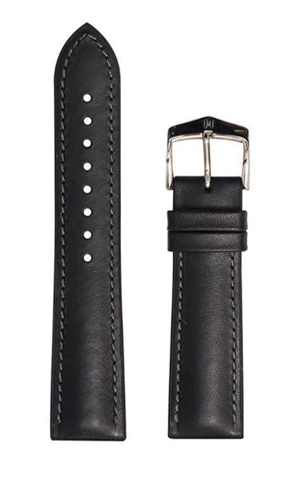 Λουρί Hirsch 09250-02150 James Black Leather-Rubber Strap - Κοσμηματοπωλείο Goldy