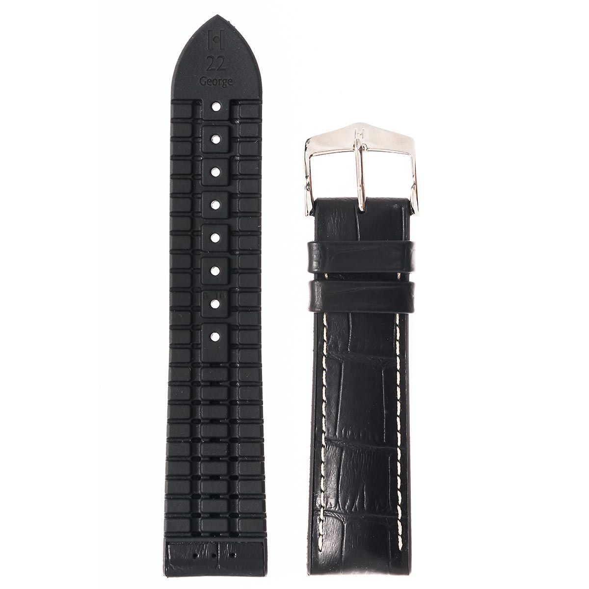 Λουρί Hirsch 09251-28050 George Black Leather-Rubber Strap - Κοσμηματοπωλείο Goldy