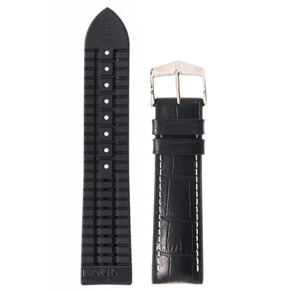 Λουρί Hirsch 09251-28050 George Black Leather-Rubber Strap - Κοσμηματοπωλείο Goldy