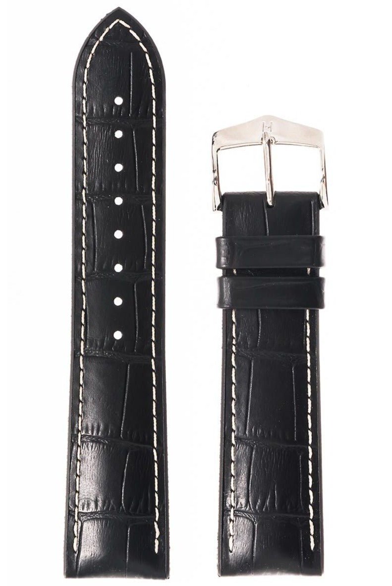 Λουρί Hirsch 09251-28050 George Black Leather-Rubber Strap - Κοσμηματοπωλείο Goldy