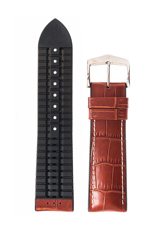 Λουρί Hirsch 09251-28070 George Light Brown Leather-Rubber Strap - Κοσμηματοπωλείο Goldy