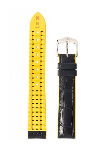 Λουρί Hirsch 09272-28050 Andy Black Leather-Rubber Strap - Κοσμηματοπωλείο Goldy