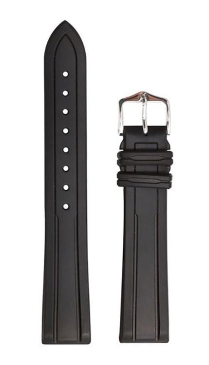 Λουρί Hirsch 4045-8850 Hevea Black Caoutchouc Strap - Κοσμηματοπωλείο Goldy