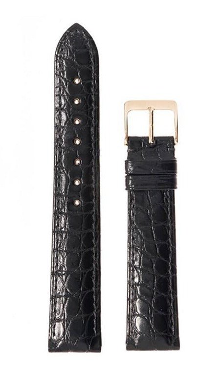 Λουρί Hirsch Alligator Artisanal 7650-0759 Black Leather Strap - Κοσμηματοπωλείο Goldy