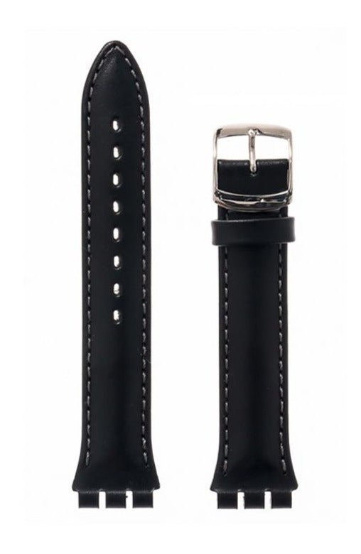 Λουρί Hirsch Arizona 6420-2050 Black Leather Strap For Swatch - Κοσμηματοπωλείο Goldy