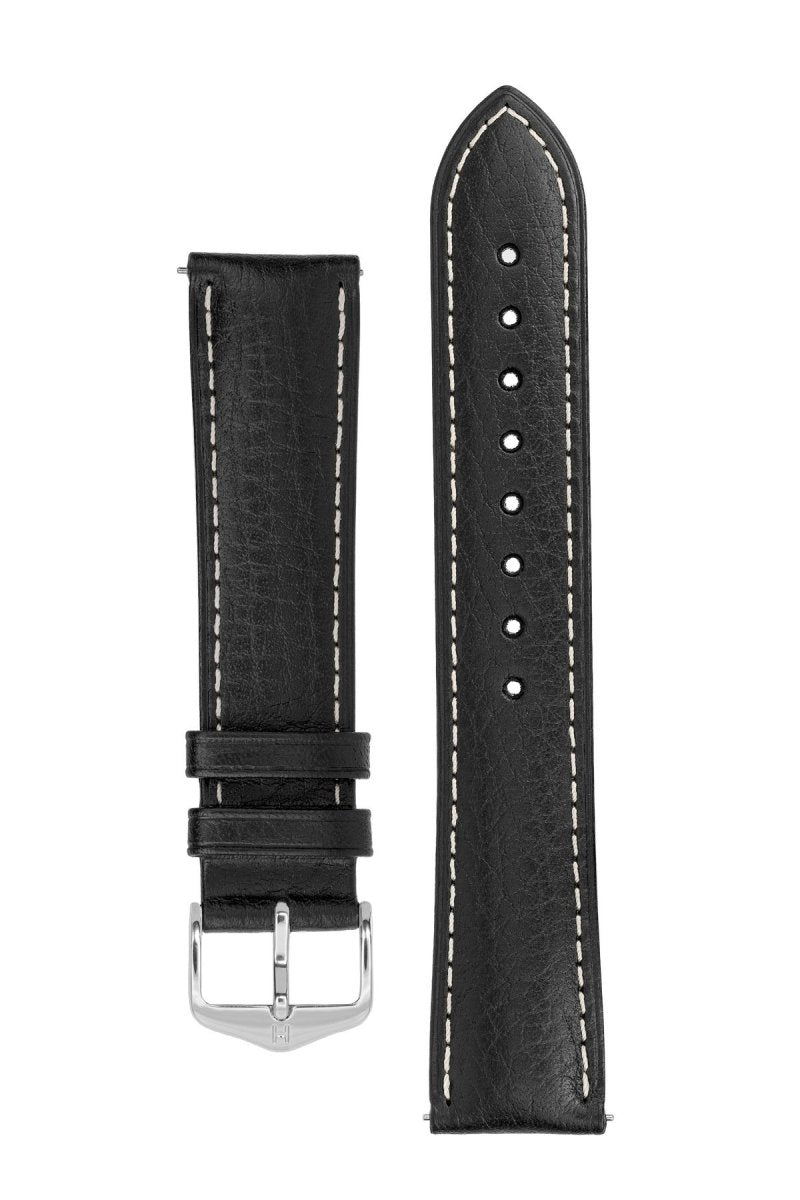 Λουρί Hirsch Boston 0130-2050 Black Leather Strap - Κοσμηματοπωλείο Goldy