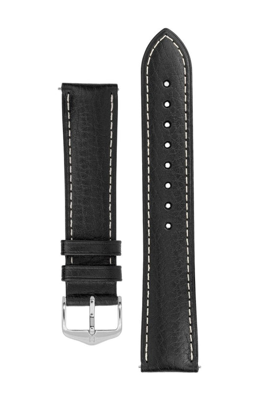 Λουρί Hirsch Boston 0130-2050 Black Leather Strap - Κοσμηματοπωλείο Goldy