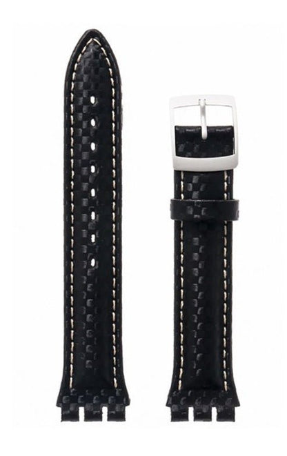 Λουρί Hirsch Caracas 6420-9250 Black Leather Strap For Swatch - Κοσμηματοπωλείο Goldy