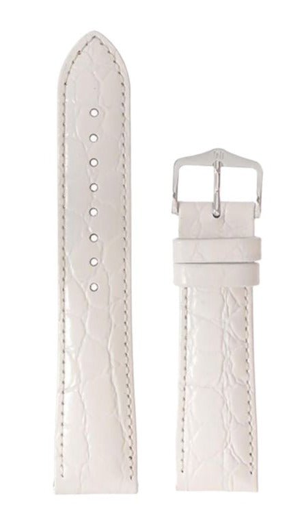 Λουρί Hirsch Crocograin 1230-2800 White Leather Strap - Κοσμηματοπωλείο Goldy