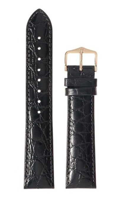 Λουρί Hirsch Crocograin 1230-2850 Black Leather Strap - Κοσμηματοπωλείο Goldy