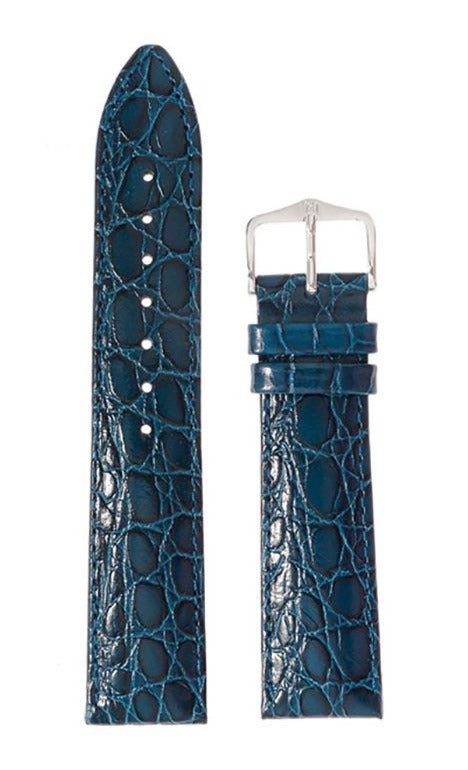 Λουρί Hirsch Crocograin 1230-2880 Blue Leather Strap - Κοσμηματοπωλείο Goldy