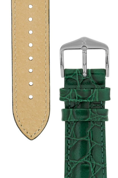 Λουρί Hirsch Crocograin 12302840 Green Leather Strap - Κοσμηματοπωλείο Goldy