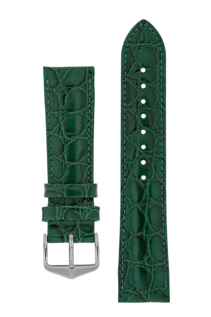 Λουρί Hirsch Crocograin 12302840 Green Leather Strap - Κοσμηματοπωλείο Goldy