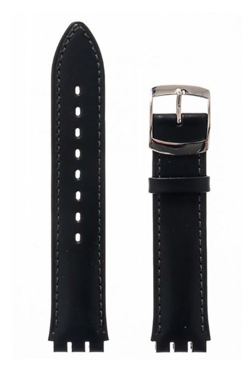 Λουρί Hirsch Diego 6400-2050 Black Leather Strap For Swatch - Κοσμηματοπωλείο Goldy