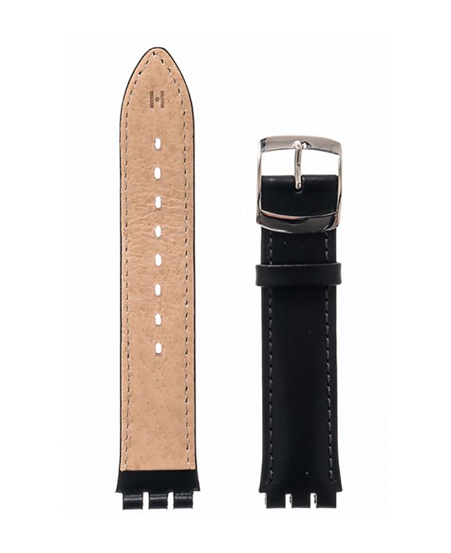 Λουρί Hirsch Diego 6400-2050 Black Leather Strap For Swatch - Κοσμηματοπωλείο Goldy