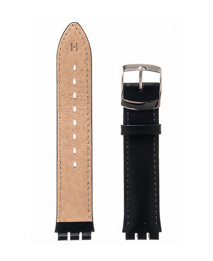 Λουρί Hirsch Diego 6400-2050 Black Leather Strap For Swatch - Κοσμηματοπωλείο Goldy