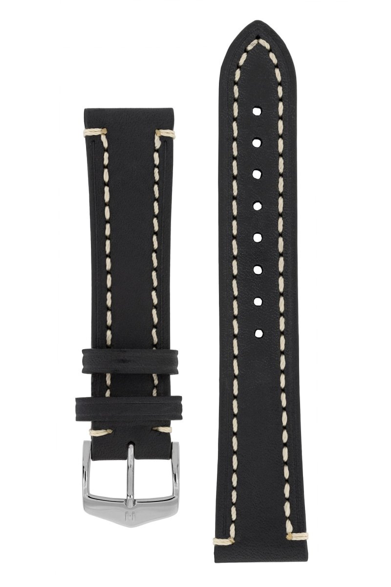 Λουρί Hirsch Liberty Saddle 10900250 Black Leather Strap - Κοσμηματοπωλείο Goldy