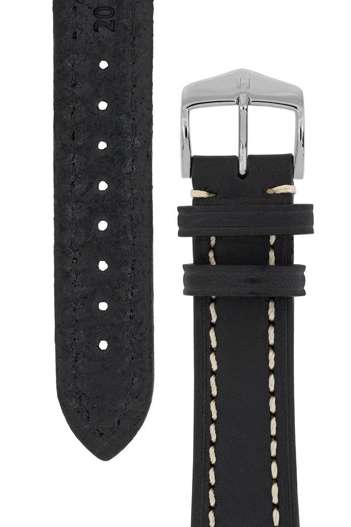 Λουρί Hirsch Liberty Saddle 10900250 Black Leather Strap - Κοσμηματοπωλείο Goldy