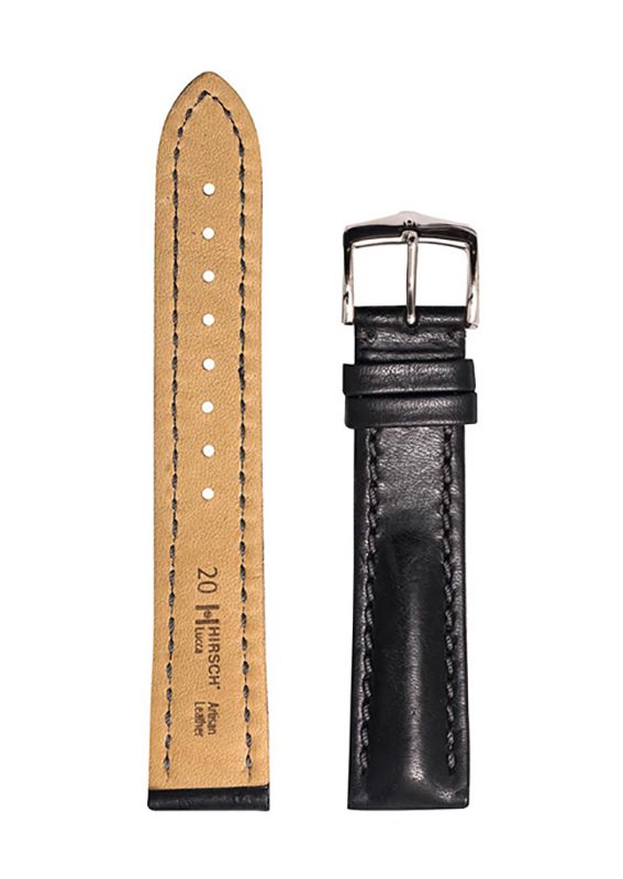 Λουρί Hirsch Lucca 0490-2050 Black Leather Strap - Κοσμηματοπωλείο Goldy