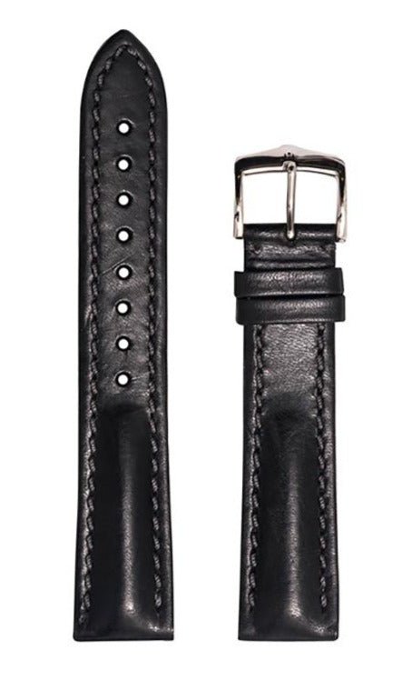 Λουρί Hirsch Lucca 0490-2050 Black Leather Strap - Κοσμηματοπωλείο Goldy