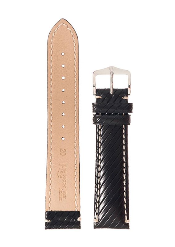 Λουρί Hirsch Riva 0120-2050 Black Leather Strap - Κοσμηματοπωλείο Goldy