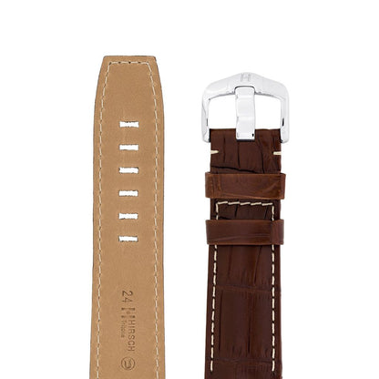 Λουρί Hirsch Tritone Alligator 0860-7018 Brown Leather Strap - Κοσμηματοπωλείο Goldy