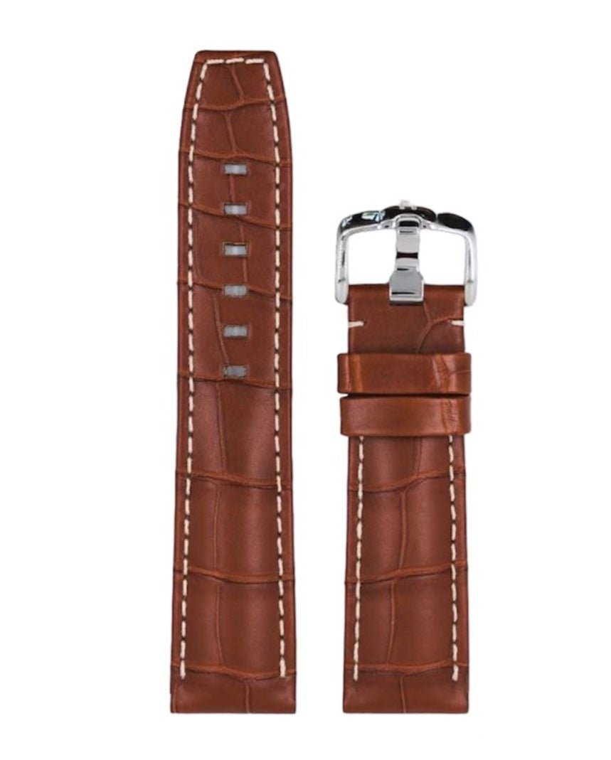 Λουρί Hirsch Tritone Alligator 0860-7078 Brown Leather Strap - Κοσμηματοπωλείο Goldy