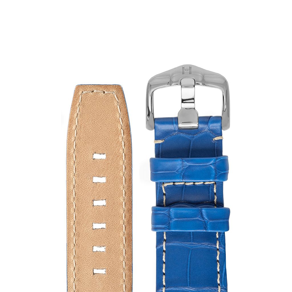 Λουρί Hirsch Tritone Alligator 0860-7084 Blue Leather Strap - Κοσμηματοπωλείο Goldy