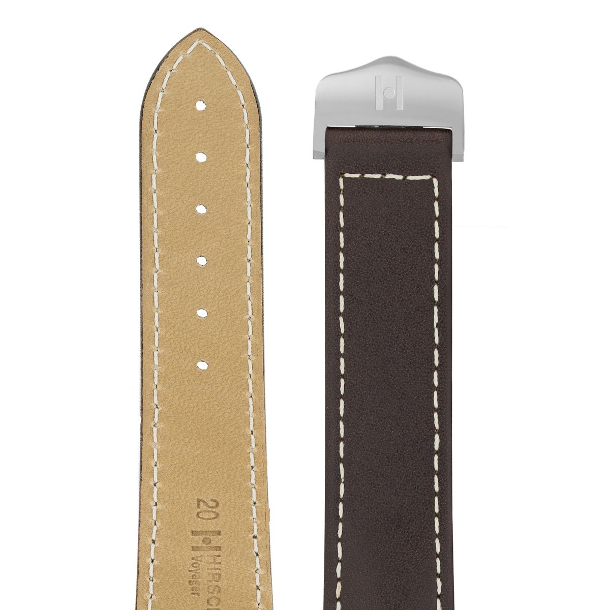 Λουρί Hirsch Voyager Calfskin 0717-5411 Brown Leather Strap - Κοσμηματοπωλείο Goldy