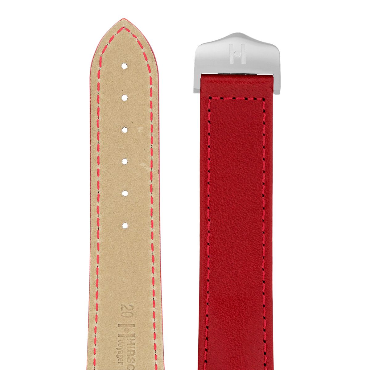 Λουρί Hirsch Voyager Calfskin 0717-5420 Red Leather Strap - Κοσμηματοπωλείο Goldy