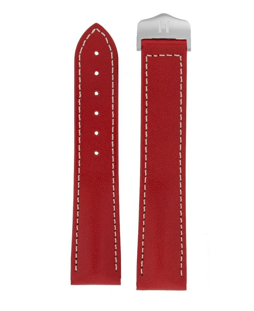 Λουρί Hirsch Voyager Calfskin 0717-5421 Red Leather Strap - Κοσμηματοπωλείο Goldy