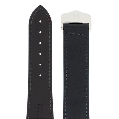 Λουρί Hirsch Voyager Calfskin 0717-5450 Black Leather Strap - Κοσμηματοπωλείο Goldy