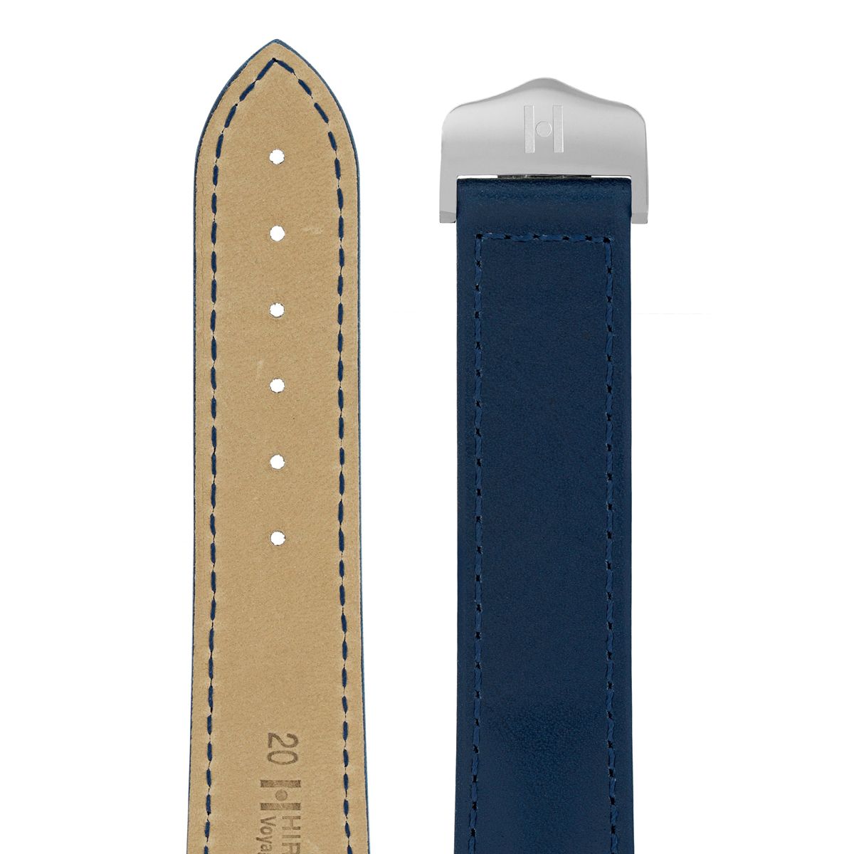 Λουρί Hirsch Voyager Calfskin 0717-5480 Blue Leather Strap - Κοσμηματοπωλείο Goldy