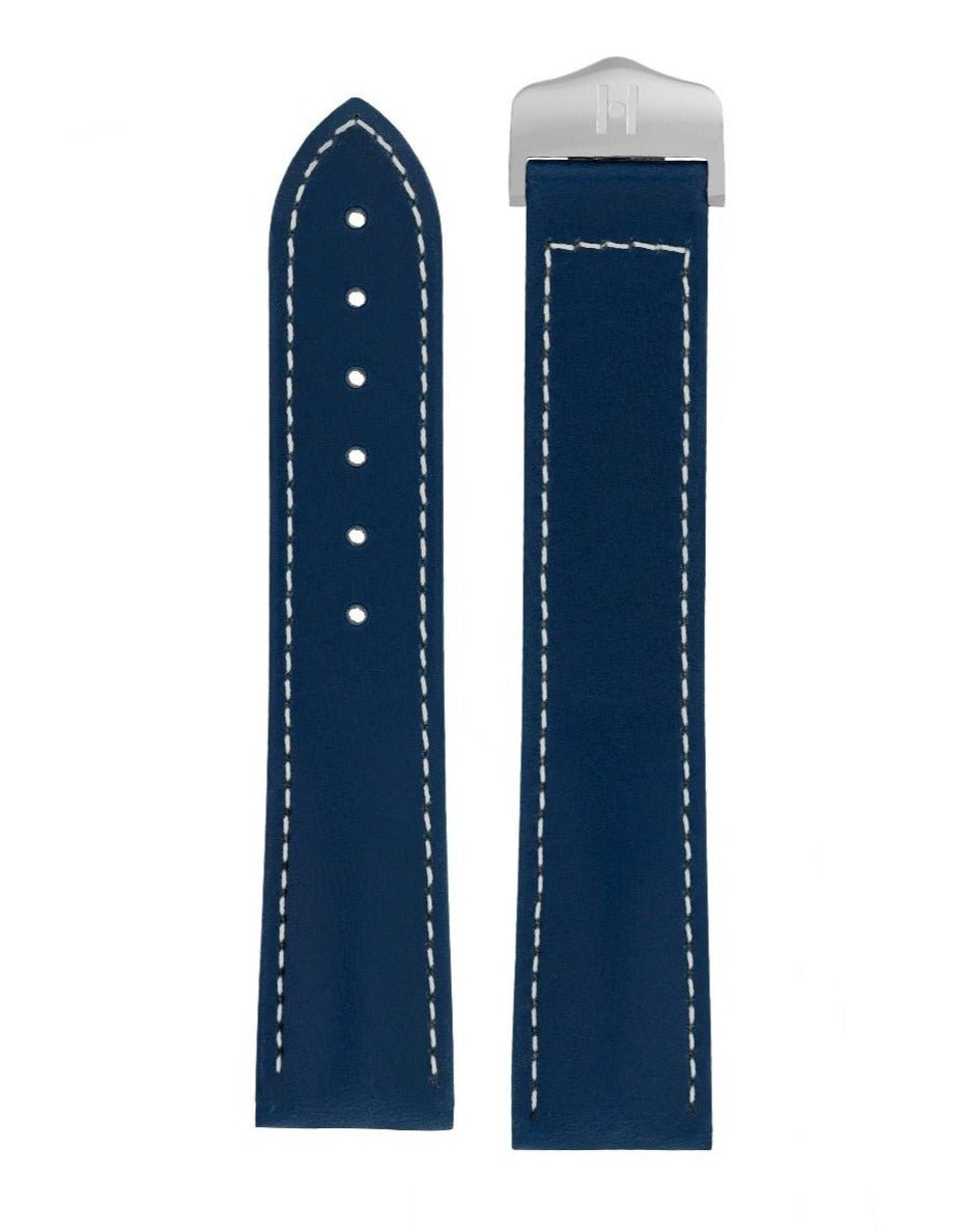 Λουρί Hirsch Voyager Calfskin 0717-5481 Blue Leather Strap - Κοσμηματοπωλείο Goldy