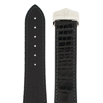 Λουρί Hirsch Voyager Louisiana Alligator 0710-7459 Black Leather Strap - Κοσμηματοπωλείο Goldy