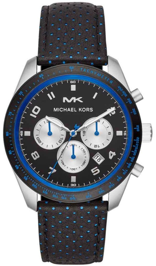 Michael Kors MK8706 Keaton Chronograph Black Leather Strap - Κοσμηματοπωλείο Goldy