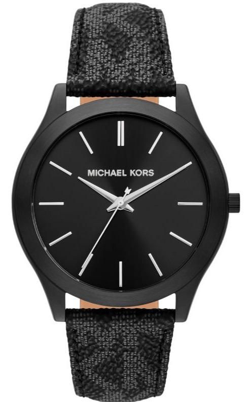 Michael Kors MK8908 Slim Runway Black Logo Leather Strap - Κοσμηματοπωλείο Goldy