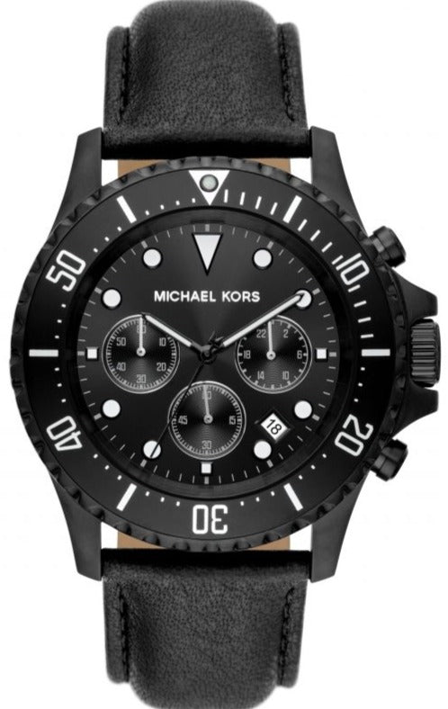 Michael Kors MK9053 Everest Chronograph Black Leather Strap - Κοσμηματοπωλείο Goldy