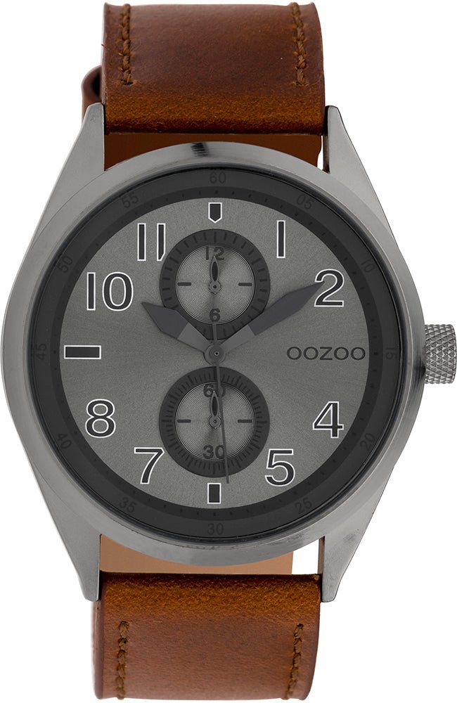 OOZOO C10028 42MM Timepieces Brown Leather Strap - Κοσμηματοπωλείο Goldy