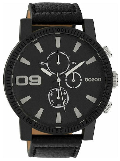 OOZOO C10067 50MM Timepieces XXL Black Leather Strap - Κοσμηματοπωλείο Goldy