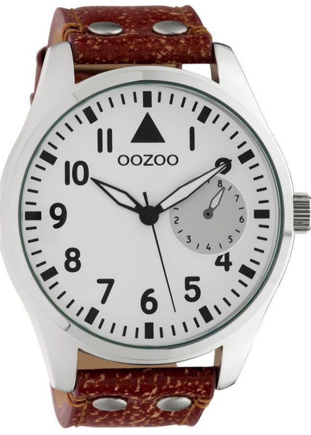 OOZOO C10325 50MM Timepieces XXL Brown Leather Strap - Κοσμηματοπωλείο Goldy