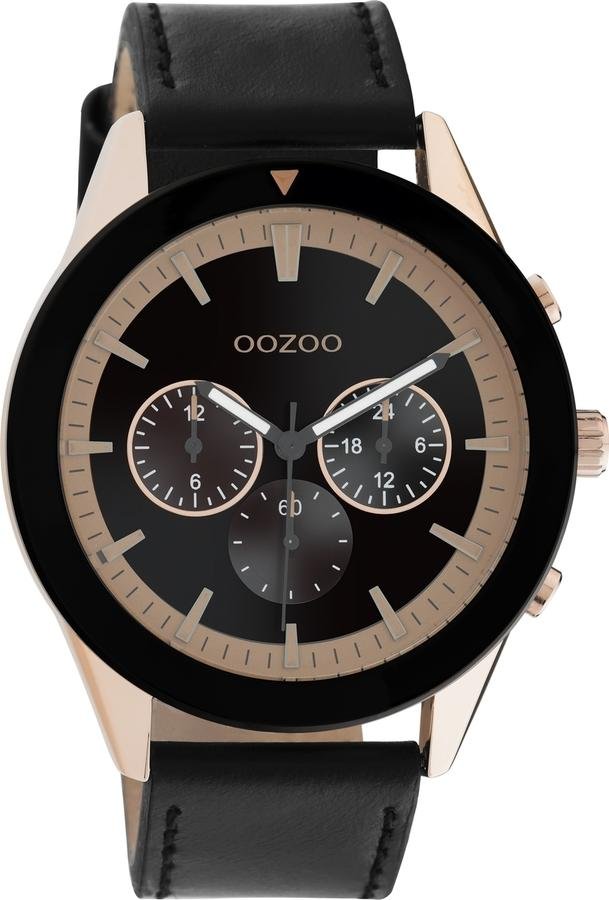 OOZOO C10804 45MM Timepieces Black Leather Strap - Κοσμηματοπωλείο Goldy